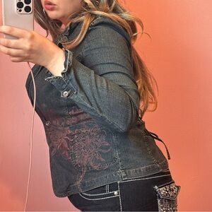 y2k boho floral denim blazer with corset back